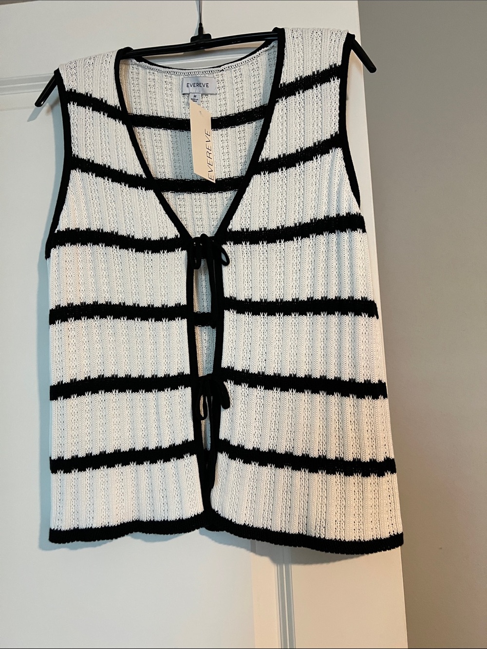 Evereve Black & White Striped Knit Tie-Front Tank